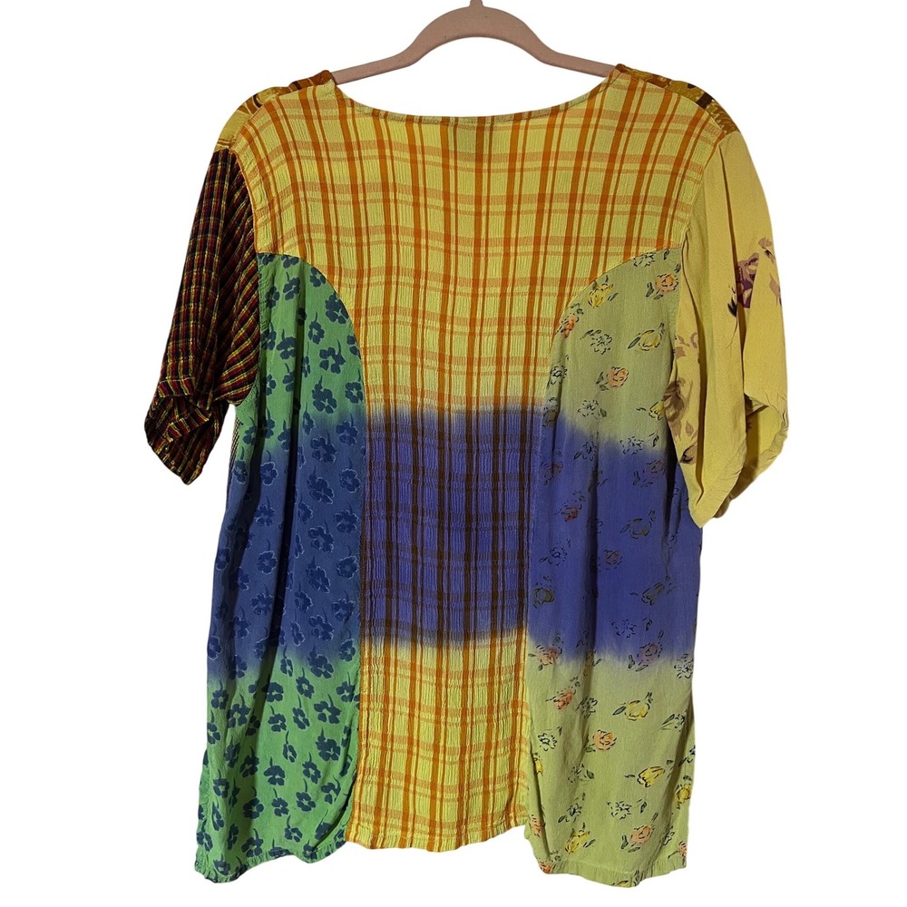 Sacred Threads Top M/L Y2K Whimsigoth Patchwork Floral Multi Color Rayon - Picture 2 of 6